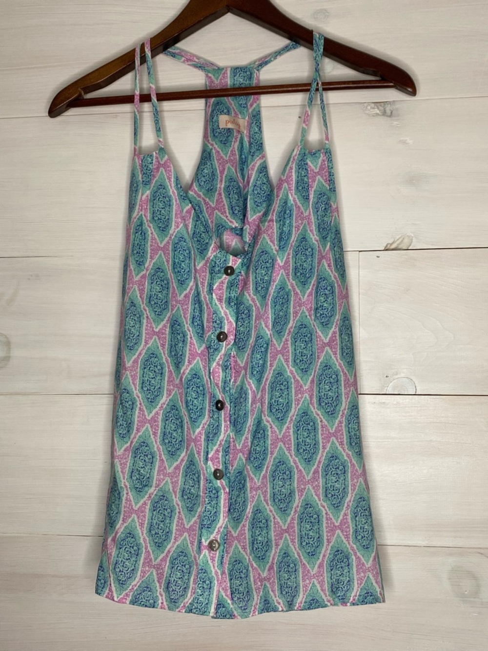 Pixley Geometric Damask Tank Top Medium Button Front Racerback Medallion boho